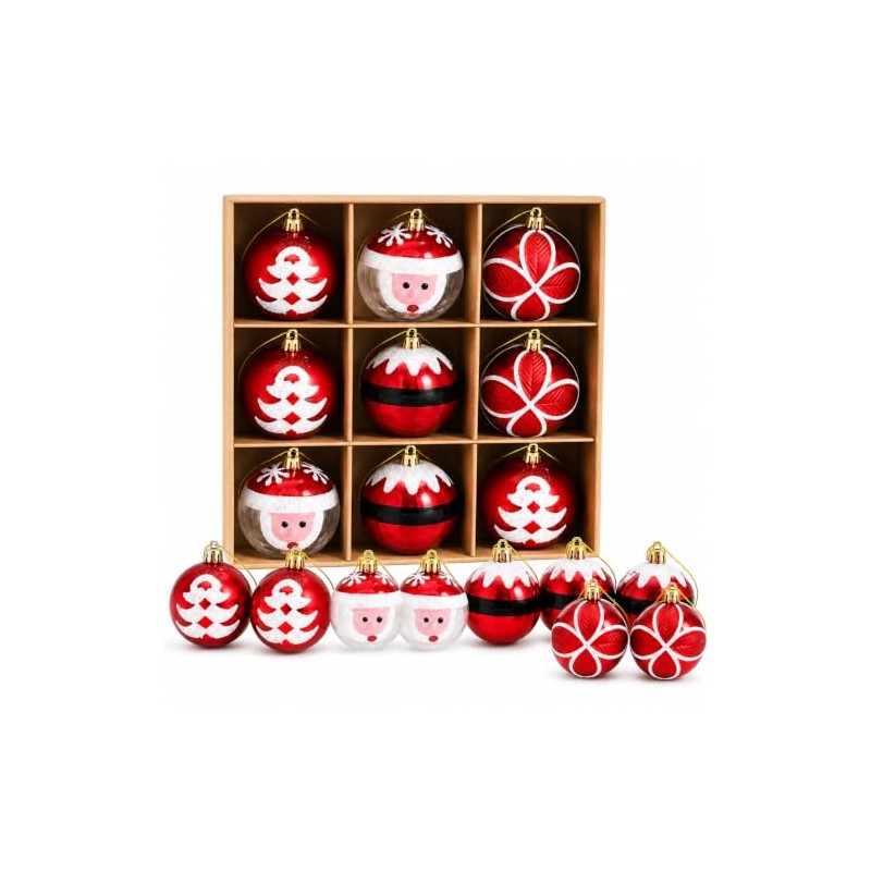 Cm-top Adornos Navideños de Santa Claus 9 Piezas,ornamentos Esferas,rojo