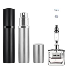 ACMYCH 2PCS Perfume Travel Refillable Bottle, Bottom-Filling Fragrances Perfume Atomizer, Empty Mini Cologne Dispenser, Portable Sprayer Pocket Size for On the Go 5ml (Black & Silver)