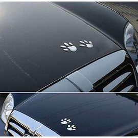 MINGZE 4pcs 3D Chrome Dog Paw Footprint Car Sticker, Auto Emblem Decal Decoration (Silver)