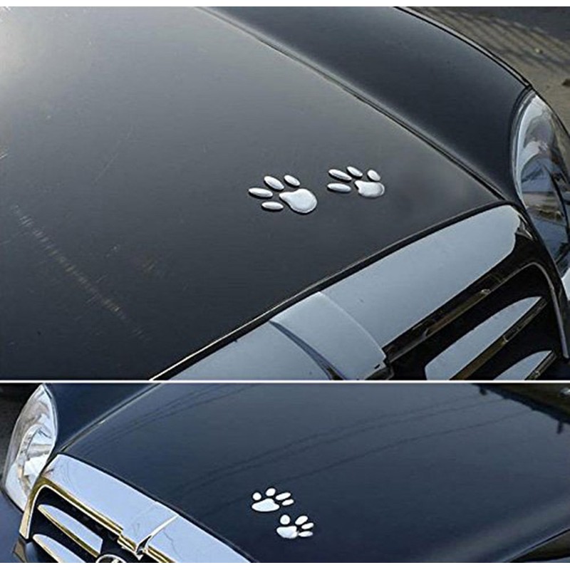 MINGZE 4pcs 3D Chrome Dog Paw Footprint Car Sticker, Auto