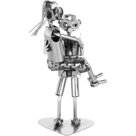 BRUBAKER Screw Figure Lovers - Woman on Man's Arms - Iron Figure Metal Man - Handcrafted Metal Figure Love - Silver Couple Gift or Decorative Object