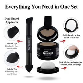 VOLLUCK Root Touch up Cream to Powder Formula – Strong Coverage for Thinning Hair & Grey Hair Cover up – Dual-End Brush & Sponge Applicator – Upgrade Hairline Powder for Men & Women (Light Brown)