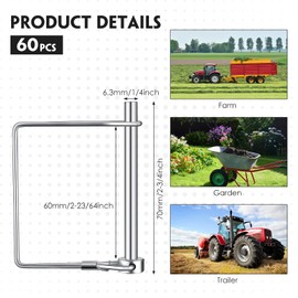 Pelopy 60 Pcs Square Trailer Pin 1/4 Inch Diameter x 2-3/4 Inch Long Safety Shaft Locking Pin Wire Trailer Hitch Pin Trailer Coupler Pin Metal Pins for Farm Lawn Garden Hitches Trailers Wagons Towing