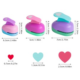 Rayong Heart Punch, Set of 3, Circle Motif Punch, Heart Motif Punch, Paper Punch, Heart Punch Set, Punched Motif for Crafts, Scrapbooking, Gift Tags (8 mm, 15 mm, 25 mm) (Heart)