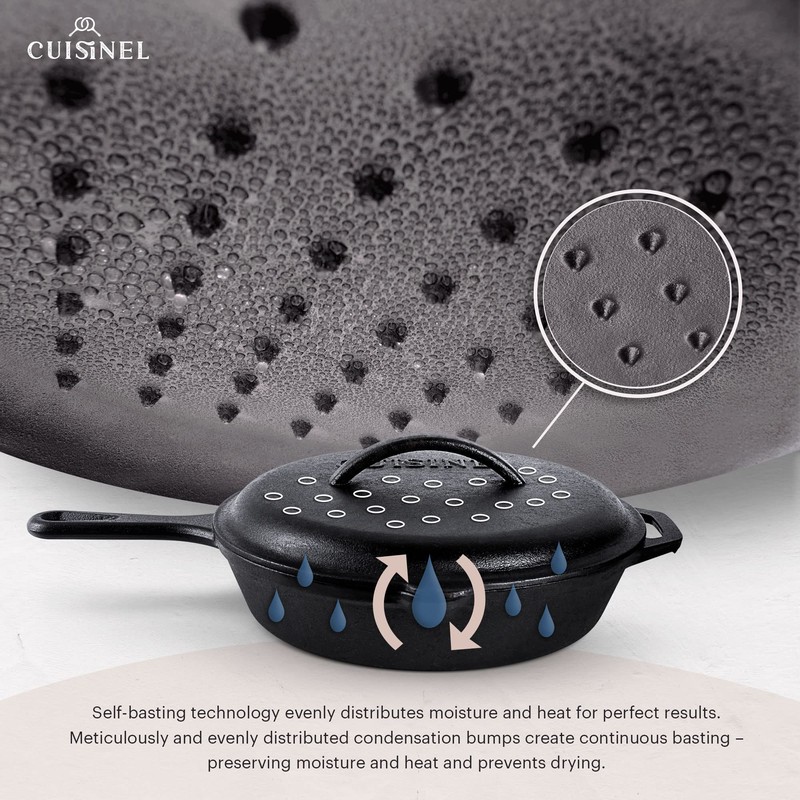 Cast Iron Skillet Set with Lids - 10"+12"-inch Pre-Seasoned Covered