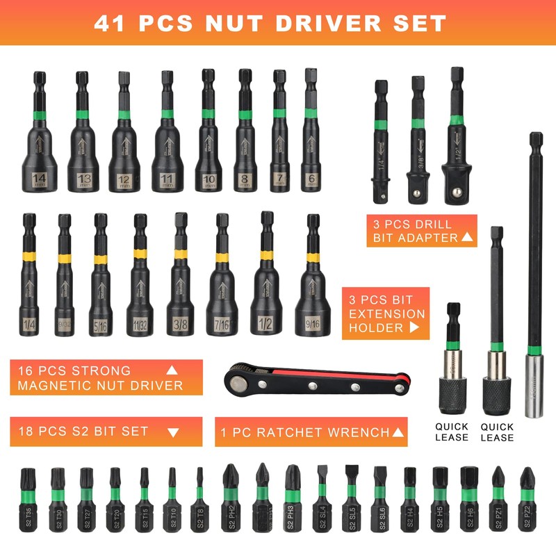 AEROFORCE 41 PCS Magnetic Nut Driver Set, Impact Drill Driver