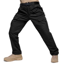 HISEA Men's Tactical Pants Water Resistant Ripstop Cargo Pants Relaxed Fit Outdoor Lightweight Work Hiking Pants with 9 Pockets Black