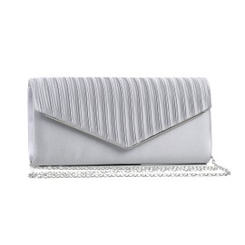 AOSSTA Womens Clutch Shiny Envelope Clutch Bag Chain Evening Bag for Women Crossbody Shoulder Bags for Wedding Party (Style 1, Silver)