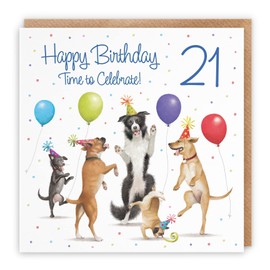 Hunts England Funny 21st Birthday Card For Him/Her - Dancing Dogs - Men's/Women's Birthday Card - Age 21 Male - Age 21 Female - Milo's Gallery Collection