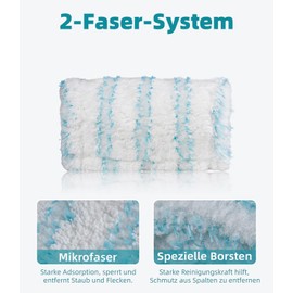 Set of 4 Mop Covers for Floor Mop Profi XL Micro Duo, 2 Fibre System Replacement Cover with Special Bristles for All Floor Types