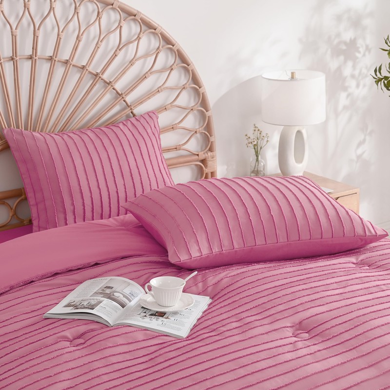 JELLYMONI Pillowcases Standard Size Bright Pink 2 Pack Boho Striped