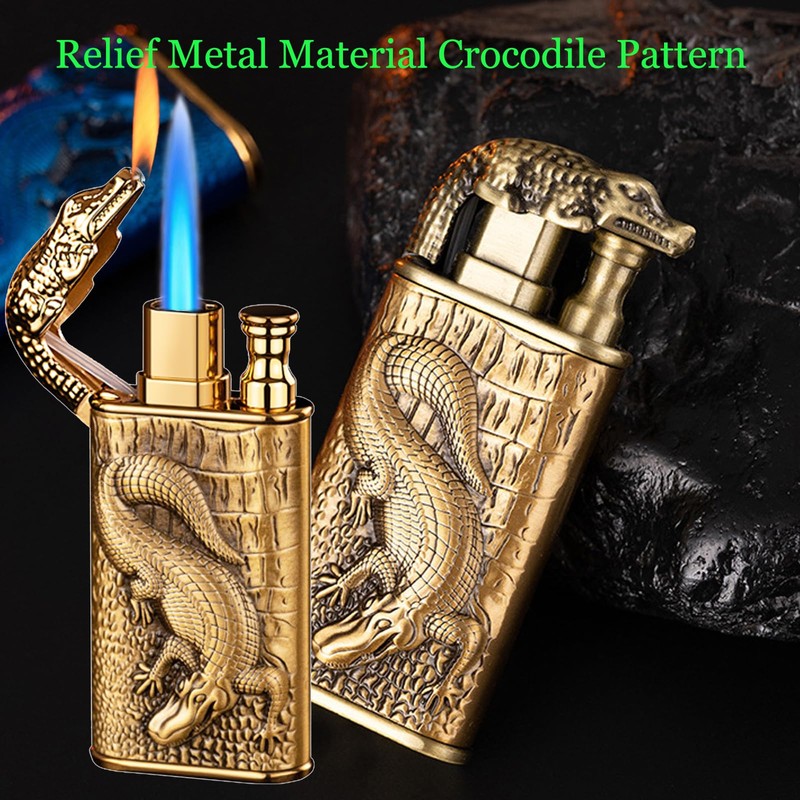 Torch Lighter,Relief Crocodile Magic Dual Flame Lighter with Adjusting Flame