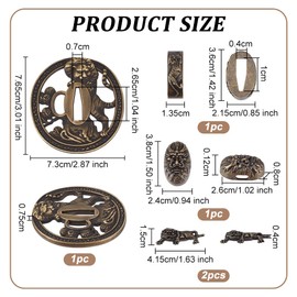 OLYCRAFT Samurai Sword Tsuba Set Tiger Samurai Sword Handguard Japanese Swords Accessories Japanese Swords Protector Alloy Seppa Spacer for Cosplay Props Performing Training - Antique Bronze