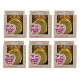 Baked with Love Gold Foil Baking Cases, 300 Foil Baking Cups, Greaseproof Cupcake Cases, Silver, 6 Packs of 50 Cases
