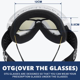 GlaRid OTG Ski Goggles PRO, Frameless 100% UV Protection Anti Fog Ski Goggles Men, Snowboard Goggles Men/Women/Adult/Youth (Whiteframe Revo Bluelens Vlt19-42%)