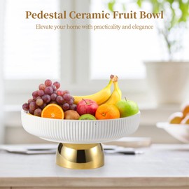 Ceramic Fruit Bowl, 10.8 Inches Pedestal Fruit Bowl, Decorative Fruit Tray, Elegant Dining Table Footed Bowl, Ceramic Serving Bowl for Kitchen Counters, Coffee Tables, Garden Parties