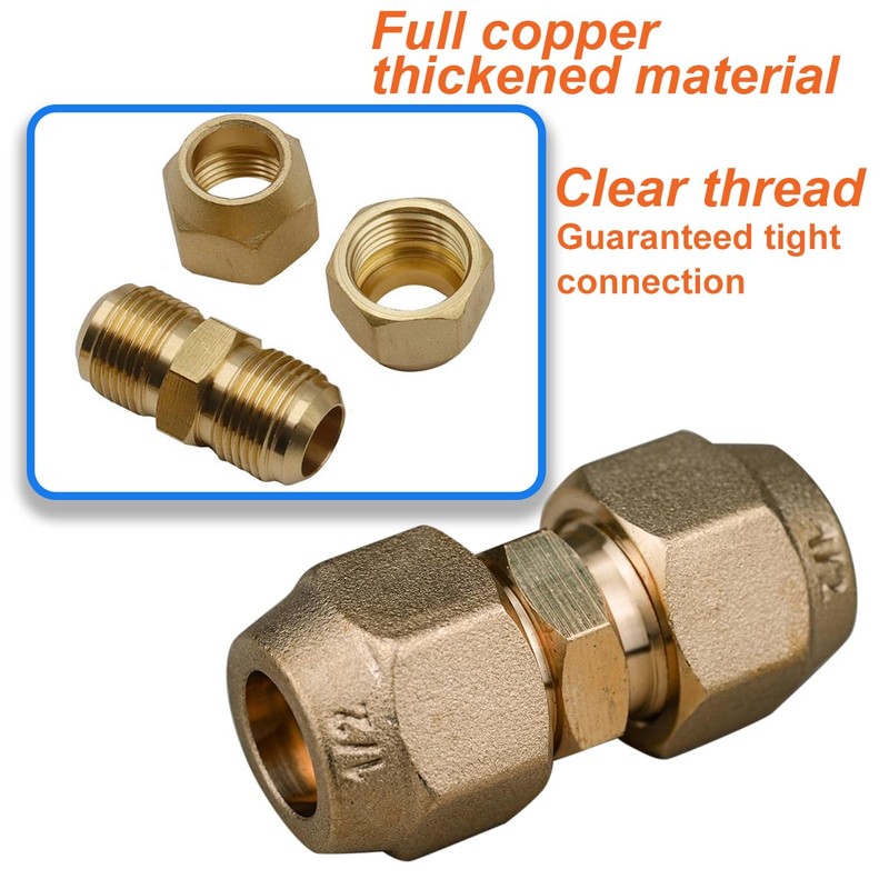 2 Pieces Air Conditioning Copper Pipe Extension Connectors Brass Flare