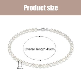 DHWEKU 1 Piece 6 mm Pearl Necklace for Men Necklaces Men's Faux Pearl Necklace 18 Inch Length Pearl Necklace Choker Necklace White Pearl Necklace Men's Jewellery