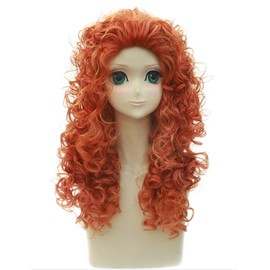 Nueva peluca de cosplay de fibra rizada ondulada de color naranja de 23,6 pulgadas de largo para mujer