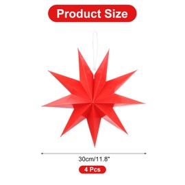 MECCANIXITY 4 Pcs Paper Star Lanterns 9-Pointed 12" Hanging Star Paper Lantern Hanging Lampshade for Christmas,Wedding,Graduation Party Supplies, Red