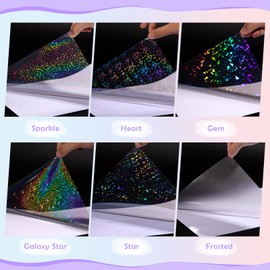 VINYL FROG Holographic Sticker Paper 30 Sheets Holographic Lamination Vinyl A4 Size Clear Overlay Film Waterproof Vinyl Sticker for DIY Crafts with 6 Styles
