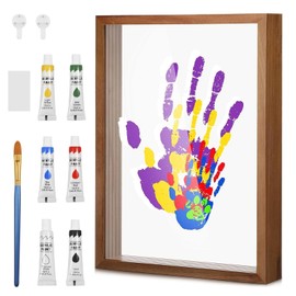 Family Handprint Set, Handprint Set Family with 4 Plexiglass Plates, 6 Colours, Brush, Dust Sticker, Instructions and 2 Non-Staining Nails, Footprint Baby and Family with Space for 4 (Brown)