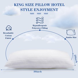 Barydat 10 Pcs Cooling Pillow Queen Size Bed Pillow for Sleeping Hotel Pillows for Bed with Soft Down Alternative Microfiber Filled for Back, Stomach or Side Sleepers, 20 x 30 Inches, White