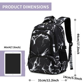 XLERHAZO School Backpack Lunch Box Set Water Repellent Casual Daypack Lightweight Bookbags for Kids (A-style Lighting Black)