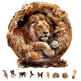 Wooden Puzzles for Adults, 3D Vision Effect Lion King Wooden Jigsaw Puzzles, 575 PCS Unique Shape Advanced Wood Puzzle Adult, 3D Effect Flat Puzzle Birthday Gifts Family Game (XL-17.3 * 17.3in)