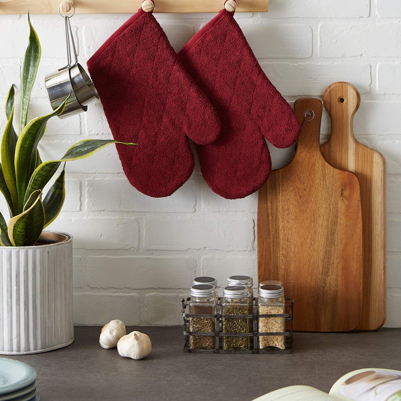 DII Basic Terry Collection 100% Cotton Quilted, Oven Mitt, Wine,