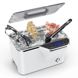 Ultrasonic Retainer Cleaner, Jewelry Cleaner Machine for Gold Bracelets, Necklaces, Glasses, Dentures, Watches, Makeup Brushesvoltage (v): 50W AC220-240V 50/60Hz, color: Silver, plug type: EU Plug