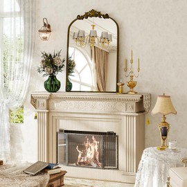 BEAUTYPEAK 26x38 Arched Mirror, Gold Traditional Vintage Ornate Baroque Wall Mirror for Bathroom, Bedroom, Hallway, or Fireplace Decor