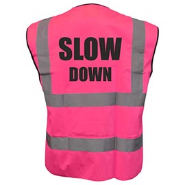 Equestrian SLOW DOWN Hi Viz Vis Vest Horse Riding Reflective Waistcoat Jacket Road Safety Visibility Pink Small