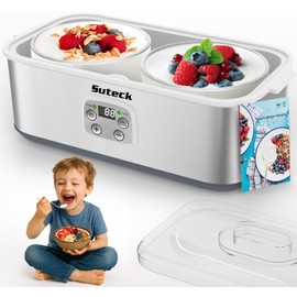 Suteck Yogurt Maker - Stainless Steel Yogurt Makers with Adjustable Time & Temp Control，Automatic Shut-Off & Constant Temper for Homemade Greek, Probiotic Yogurt, BPA-Free 2 Yogurt Bowls (2 Quart)