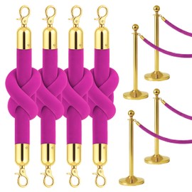 4 PСS Station Set for Parties - Pink Rope Stations for Hotel Lobby VIP Ropes for Posts with Snap Hooks Twisted Ropes for Special Events and Stands Queue