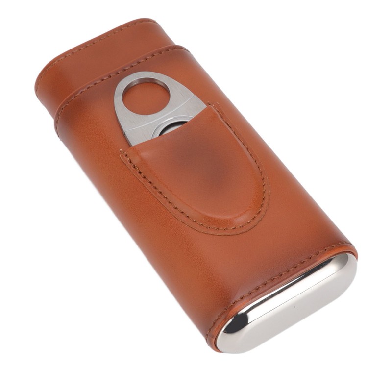 3 Finger Cigar Case Iron Cover Portable Soft Glossy Leather