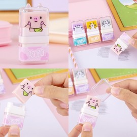 4 Pack Pencil Erasers for Kids with Clean Up Shaving Roller and Cover, Teacher Class Favors, Fun and Cute Animal Themed Erasers, Back to School Supplies, Great Gift for Home Office Parties
