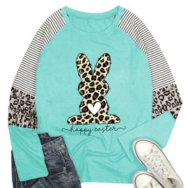 Womens Easter Shirt Plus Size Bunny Rabbit Graphic Tees Happy Easter Bunny Tops Funny Spring Shirts(Cyan,3XL)