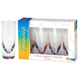 Merritt International Rainbow Acrylic Drinkware Gift Set of 4 Teardrop Tumbler Glasses