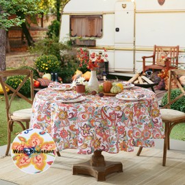 Newbridge Oval Fabric Tablecloth, Bohemian Coral Paisley, 60 x 84 Inch, Stain and Water Resistant Heavy Weight Summer Table Cover, Boho Chic Multicolor Floral