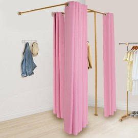 Double Fitting Room for Two, F-Shape Changing Rooms Divider with 3 Shading Curtains Privacy Protection Dressing Room for Clothing Store Corner Changing Room (Pink)