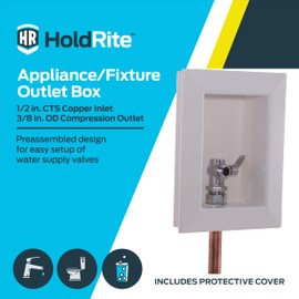Holdrite Appliance Fixture Outlet Box with 3/8 Inch OD Compression Outlet, Pre-Assembled, 1/2 Inch CTS Copper Tailpiece, HR-AF-M-1