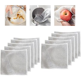 10Pcs Multipurpose Wire Dishwashing Rags for Wet and Dry, Double Layer Non-Scratch Scrubbing Wire Dishwashing Rags, Reusable Wire Dishwashing Rag, Dish Towels for Counters, Stove Tops, Easy Rinsing
