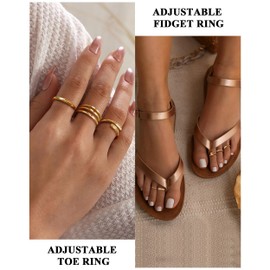 FIOROYAL 9 Piece Toe Ring Set for Women Girls Adjustable 14K Gold-Plated Toe Ring Gold Silver CZ Triple Band Hug Open Toe Rings Summer Beach Foot Jewellery, copper 14K Gold, Cubic Zirconia