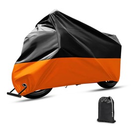 JNNJ Waterproof Motorcycle Cover, Universal Waterproof Motorcycle Tarpaulin, Motorcycle Scooter Anti-UV Dust Protection for Outdoor, for Scooter Motorcycle (Black/Orange)
