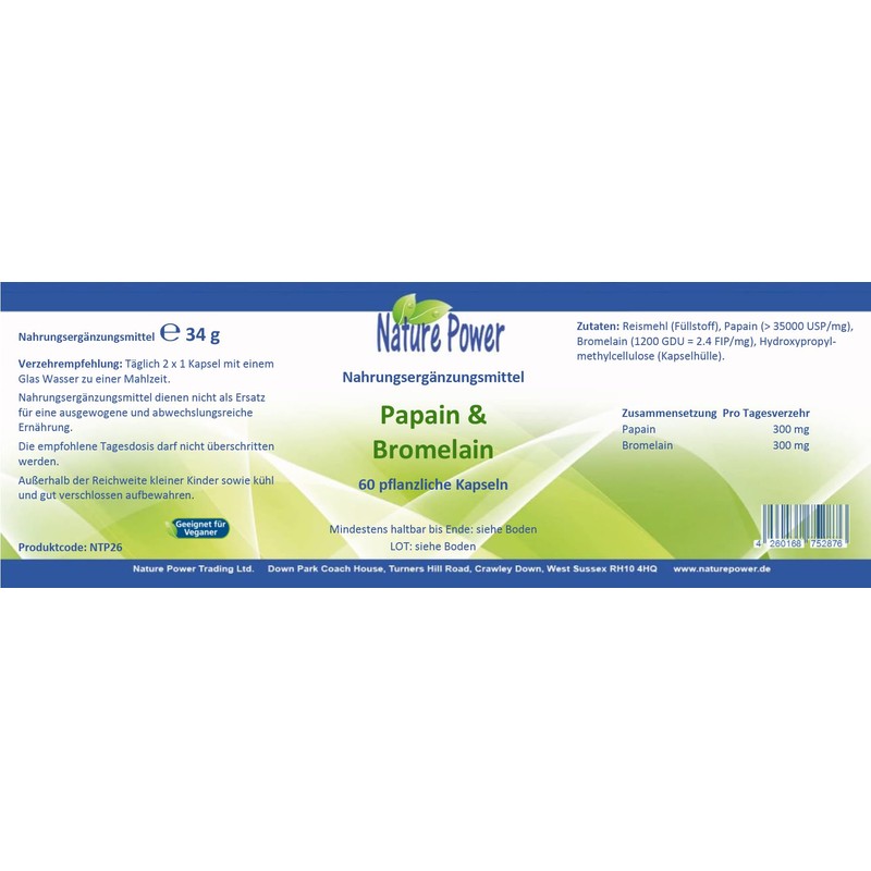 Papain and Bromelain by Nature Power, 100% Natural, 60 Vegetable