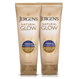 Jergens Natural Glow +FIRMING Self Tanner Body Lotion, Medium to Tan Skin Tone, Sunless Tanning Moisturizer, featuring Collagen and Elastin, Helps to 