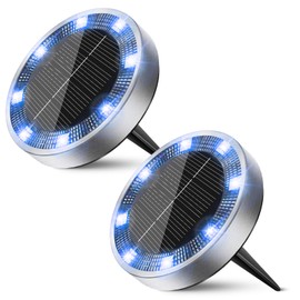 Peasur Mini Solar Ground Lights Outdoor, 2 Pack Flat Solar Powered Disc Lights, IP68 Waterproof, Anti-Rust, Landscape Lighting for Pathway Garden Yard Lawn Walkway Landscape Driveway, Blue