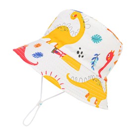 Children's Sun Hat Baby Summer Hat Fishing Hat Beach Hat Cotton Cap UV Protection 50 Toddler Sun Hat for Girls Boys 1-6 Years, White Dinosaur, 12 - 24 months