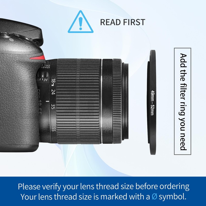 49-52mm Step-Up Ring Adapter, 49mm to 52mm Step Up Filter